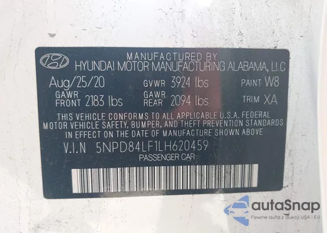 2020 Hyundai Elantra Limited from USA, damaged, VIN 5NPD84LF1LH620459